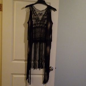 Lace vest with fringe